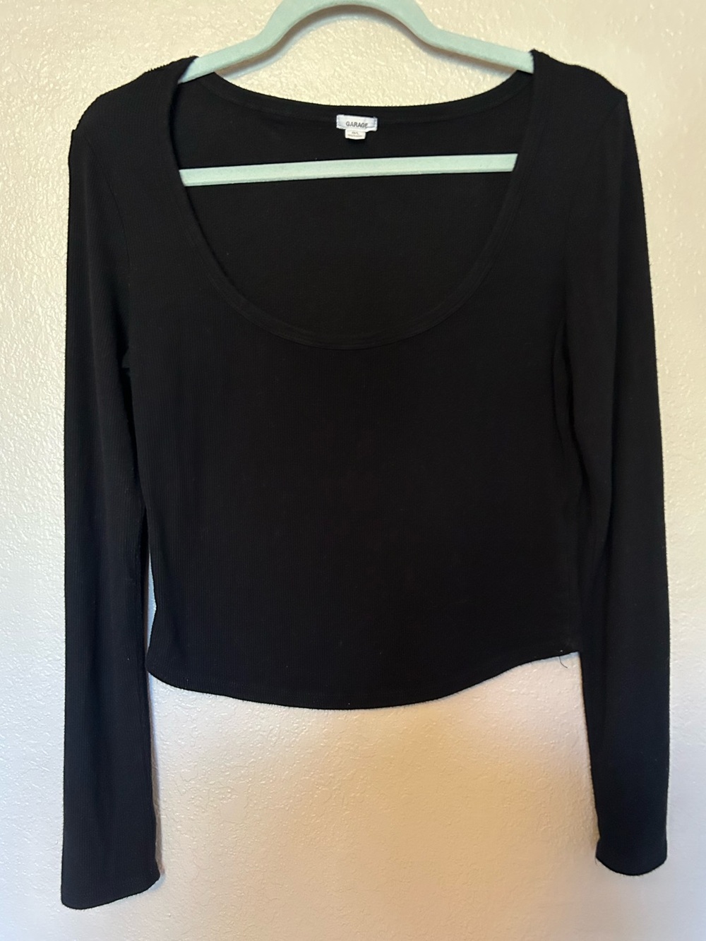 Garage Black Ribbed Scoop Neck Long Sleeve Crop Top G/L